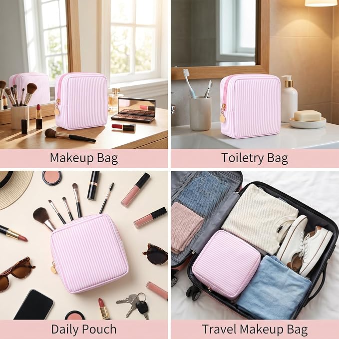 Pink Period Pouch for Pads, Tampons, Panty Liners | 5×5 Inch Pad Bag for Women Daily Travel Use, Portable & Reusable