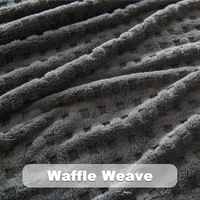 NEWCOSPLAY 3D Waffle Checkered Flannel Queen Blanket, Dark Grey, 90"x90" | Super Soft Cute Lightweight Decorative Premium Silky Fleece Blanket for Couch Sofa Bed, Gift for Women Men, All Season Use