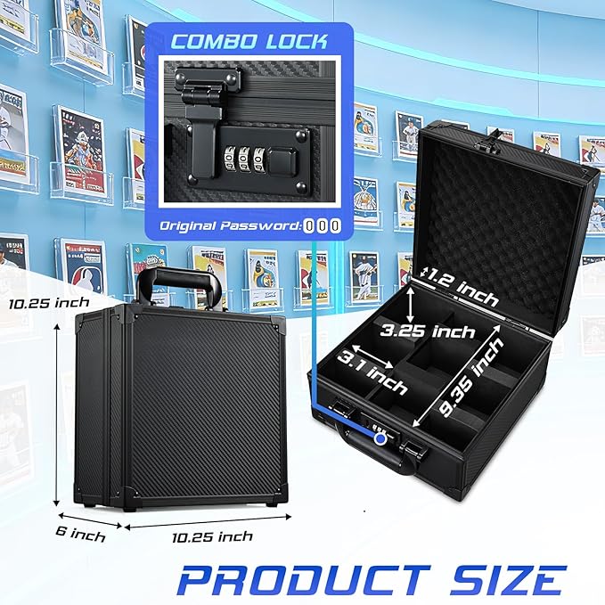 Card Storage Box for 3" x 4" 35pt Toploaders, Sports Cards Case with Lock, Trading Card Storage Box Holds 390 Top Loaders or 99 Magnetic Holders, Card Collection Box for Collectors