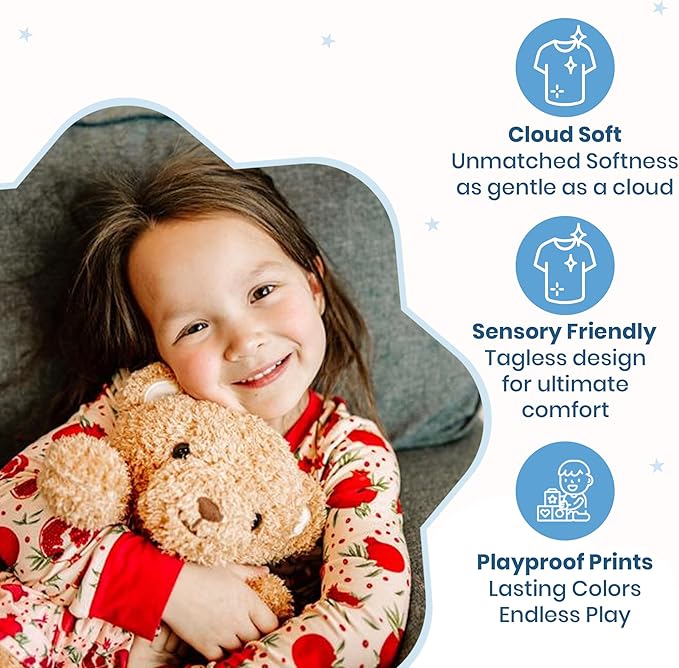 Zip N' Bear Soft Plush Teddy Bear Stuffed Animal with Pomegranate Pajamas - Zippy The Bear Cute Cuddly Plush Toy, Perfect Sensory Teddy for Kids, Toddlers - Adorable Gift & Bedtime Companion