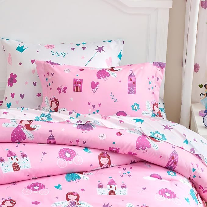 Joiedomi Kid Twin Comforter Set 5 Piece Princess Bedding Set for Boys Girls Super Soft Microfiber Bed in a Bag with Comforter Sheets Pillowcase Sham
