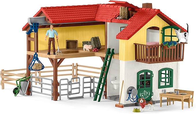 Schleich Farm World - 97 PC Toy Farm House Playset for Kids - Includes Farmhouse, 2 Farmer Figurines, Pets and Barnyard Animal Figures - Fun, Educational Toys for Boys and Girls Ages 3+ | 42407