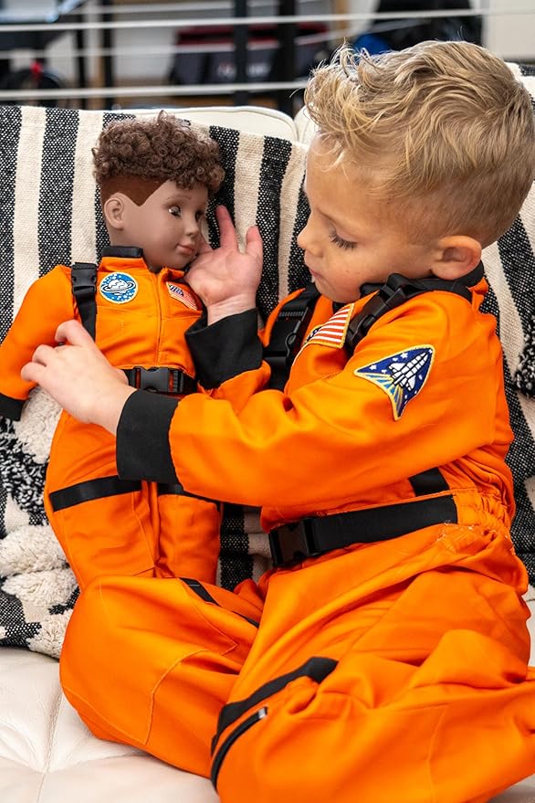 Little Adventures Orange Astronaut Dress Up Costume - Machine Washable Child Pretend Play and Party Costume