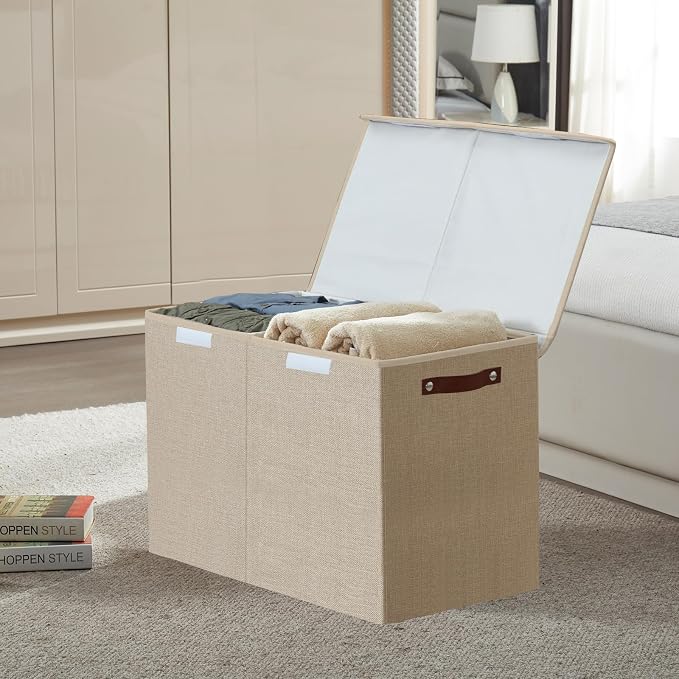 Large Toy Storage Box with Lids, Collapsible Sturdy Baby Storage Organizer Chest Bin Basket for Kids, Boys, Girls, Playroom, Nursery, Bedroom, Closet 25"x13"x16" (Khaki)