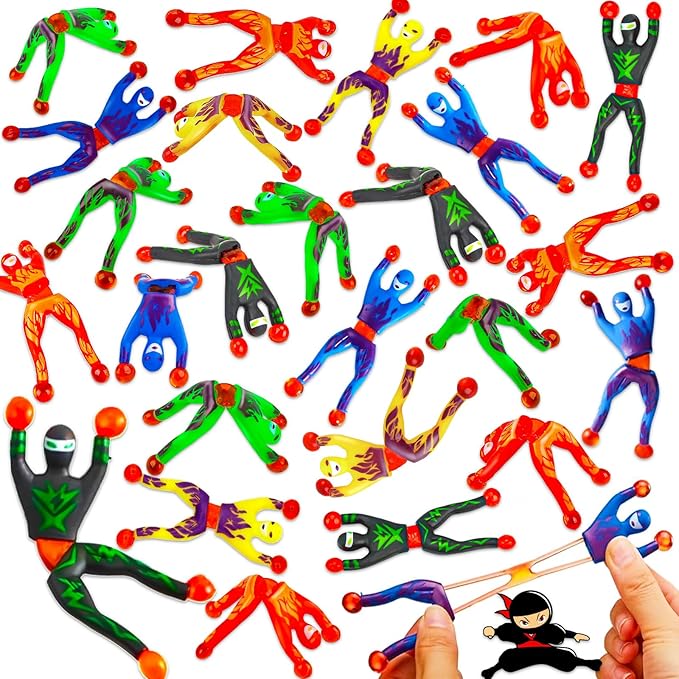 AugToy Sticky Wall Climbing Men Ninja Toys Fun Fidget Sensory Toy Filler Stuffers Party Favor Gift for Kids Classroom School Boy Girl Birthday Goodie Bag Pinata Treat Bulk Exchange Prize