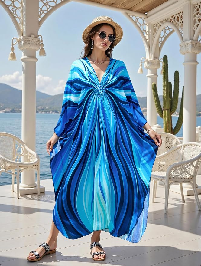 Mumu Dresses for Women Plus Size, Bohemian Kaftan Beach Cover Up Long Maxi Nightgown Soft Loungewear