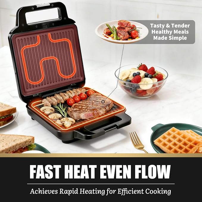 FineMade Belgian Waffle Maker with Removable Plates, Waflera Electrica, Large Waffle Iron, 3 in 1 Panini Grill Press Breakfast Sandwich Maker, Electric Griddle, Grilled Cheese Maker, Breakfast Station