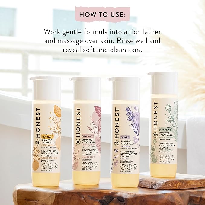 The Honest Company 2-in-1 Cleansing Shampoo Body Wash, Gentle for Baby, Naturally Derived, Tear-free, Hypoallergenic, Citrus Vanilla Refresh, 10 fl oz