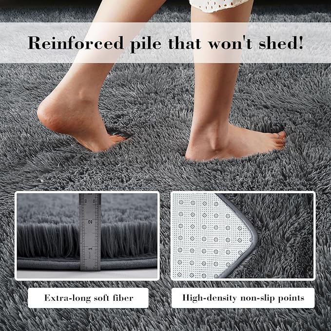 yongyangjuxin Fluffy Rug Shag Area Rug, Grey 10x14 Area Rugs for Bedroom, Super Soft Shag Rugs for Living Room Bedroom Room Home Decor, Upgrade Anti-Skid Rectangular Fuzzy Rug