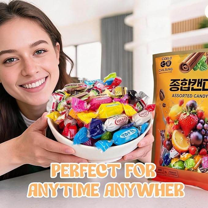 COELO Korean Assorted Hard Candy 280g (9.88oz) | Various 14 Flavors Include Fruits Mint Coffee Cola Milky | Party Camping Office Sweet Snack Hard Candy Individually Wrapped K-Food Variety Pack 종합캔디