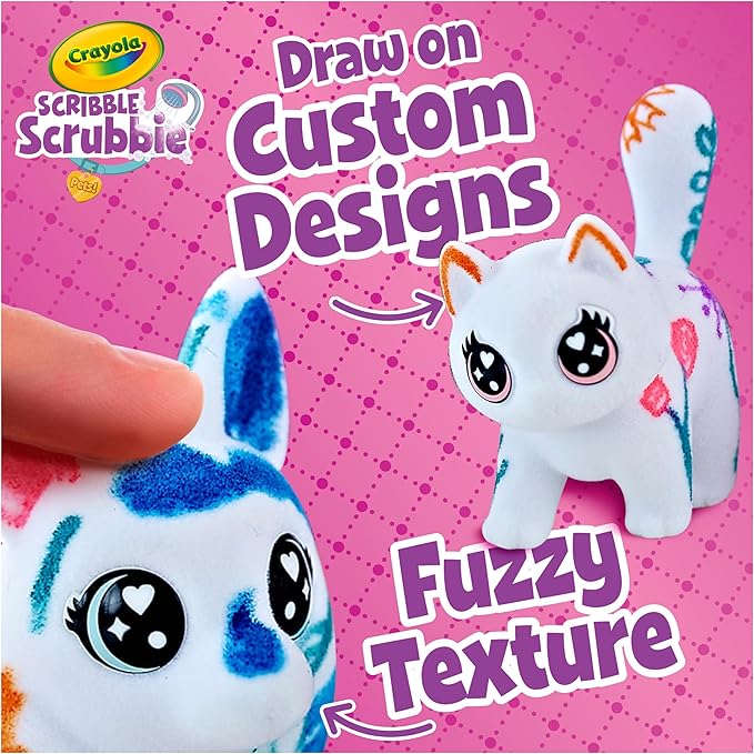 Crayola Scribble Scrubbies Glam Pack (4 Pets), Washable Pet Care Toy & Coloring Animal Craft Kit, Gift for Kids, Playset for Girls & Boys, Ages 3+