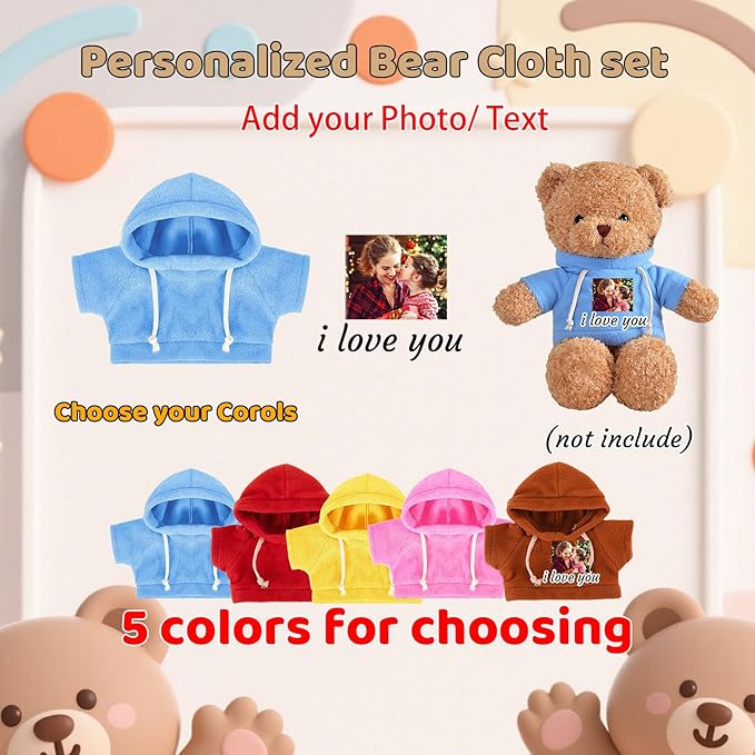 15 Pcs Custom Clothes for Teddy Bears with Text Photo, Personalized Stuffed Animal Clothes Fit 8-16 inch Stuffed Bear Sweater Outfit, Custom Doll Clothing Make Your Own Plush Doll Shirt