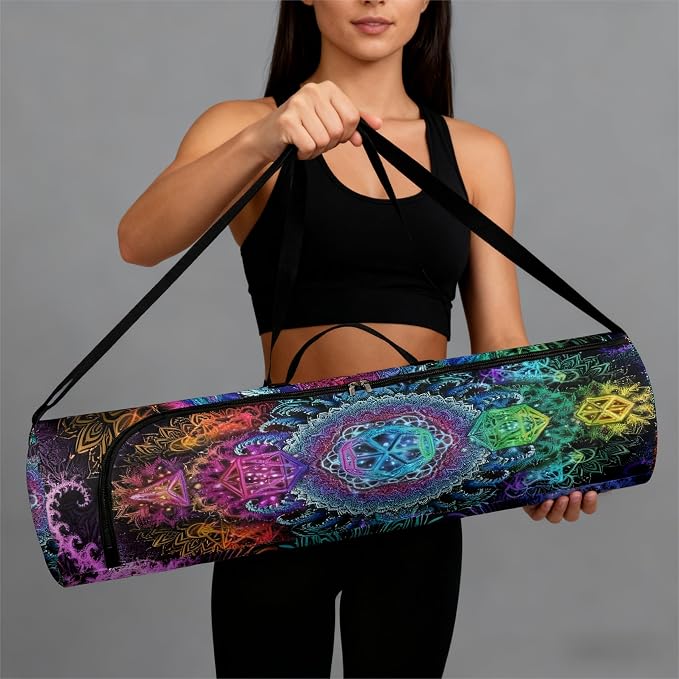 Spacious Extra Large Storage Yoga Mat Bag | Huge Capacity Mandala Gym Tote - Waterproof Wear-Resistant Carrier Strap Pilates