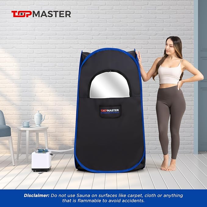 TopMaster Foldable Steam Sauna, Portable Steam Sauna for Home, Sauna Tent, Sauna Box Portable, Indoor Portable Sauna with Foldable Chair, Remote Controller - 3L 1100W Steam Generator Black