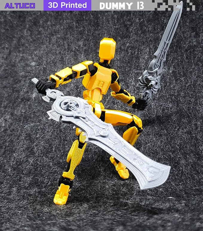 T13 Action Figure for Kids,3D Printed Titan 13 Figure with Multiple Accessories,Dummy 13 Desktop Decorative Toy(Gold)