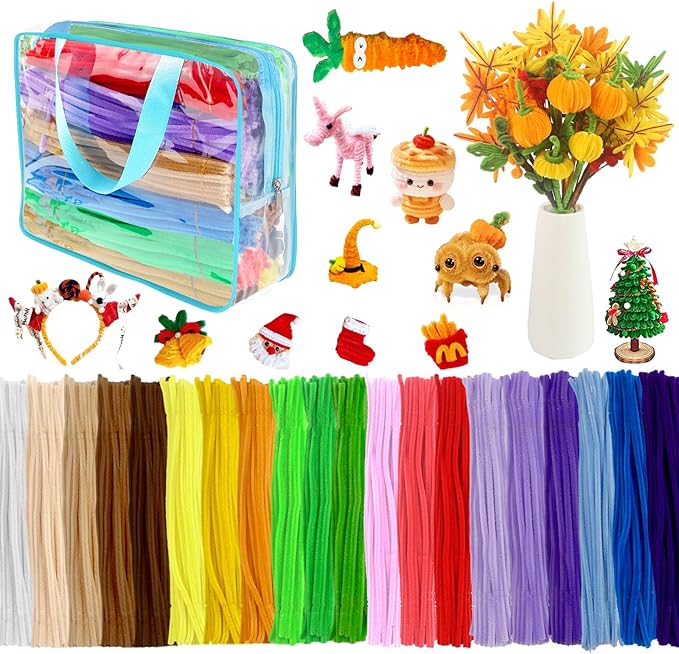 1000 Pcs Halloween Pipe Cleaners Craft-20 Assorted Colors Pipe Cleaners Bulk, Chenille Stems Art Supplies for Projects Creative DIY Room Decor, Art&Craft Christmas DIY Projects