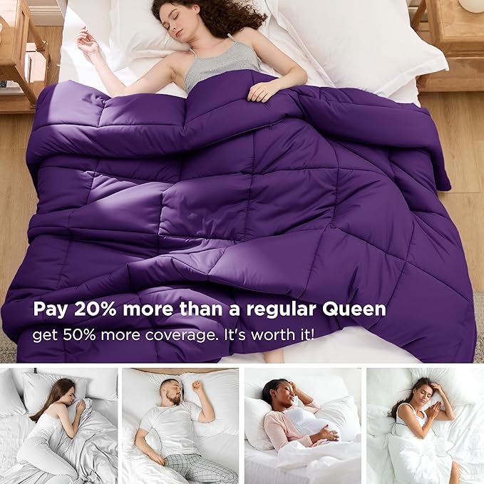 Bedsure Comforter Duvet Insert - Quilted Comforters Oversize Queen Size, All Season Duvet, GentleSoft Down Alternative Bedding Blanket, with 8 Tabs, Gifts for Women/Men, Purple, Oversize Queen 98x98
