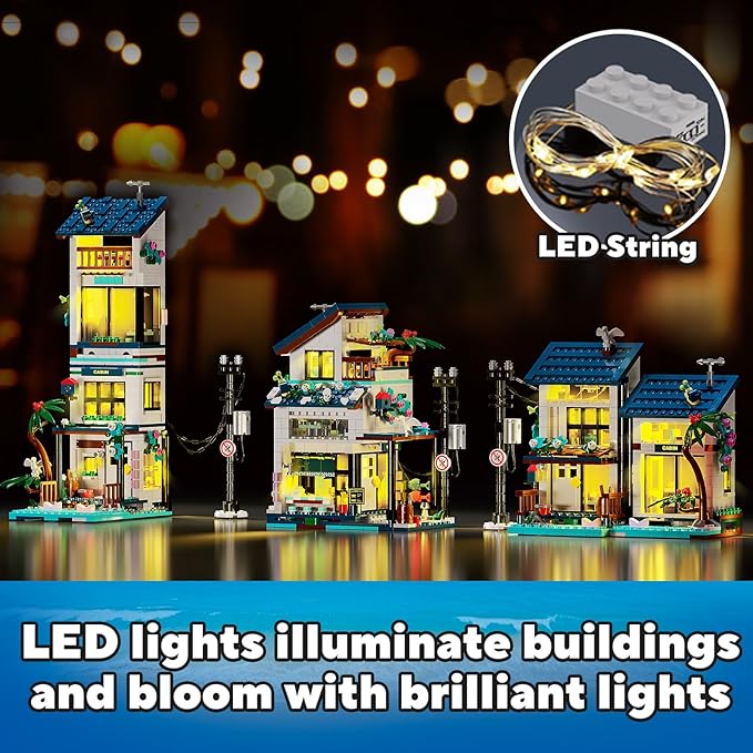 3 in 1 City House Building Sets,Creative Modern House with Light,Seaside Beach Villa Japanese Style Cottage Friends Vacation Hut Building Blocks Toys for Kids Ages 6+