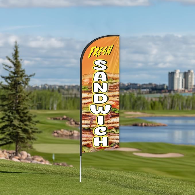 Sandwich Feather Flag for Storefronts Fairs,6 FT (Flagpole Not Included) | Business Advertising Flag
