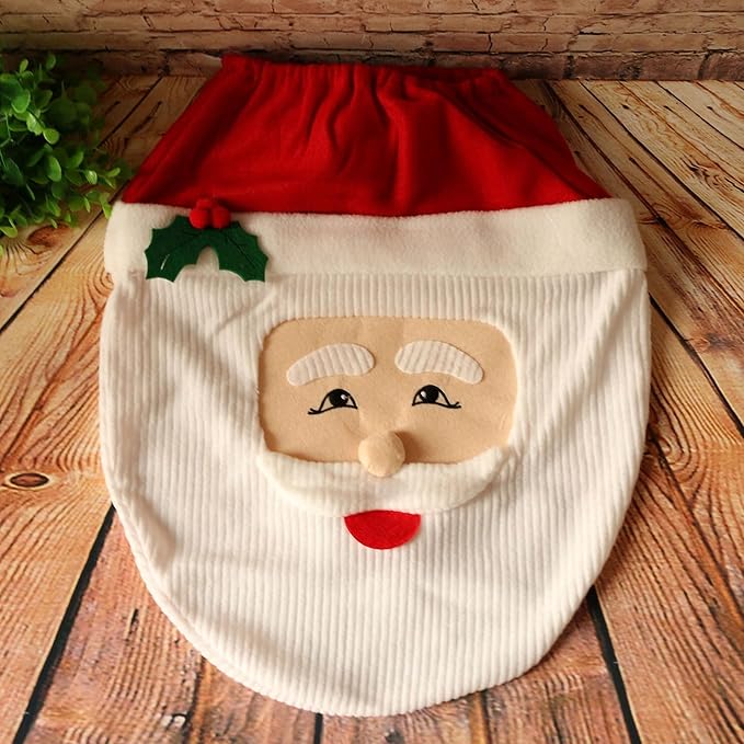 VANTATY Christmas Santa Claus Toilet Seat Cover, Soft Flannel Chair Xmas Toilet Cover, Party Christmas Ornaments Holiday Decor
