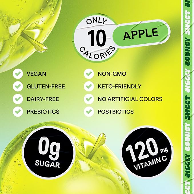 Dally Apple Drinkable Konjac Jelly, 10 Pouches, Korean Fruit Snack | Sugar free, keto and gluten free; prebiotics, postbiotics and vitamin C for skin and immune health