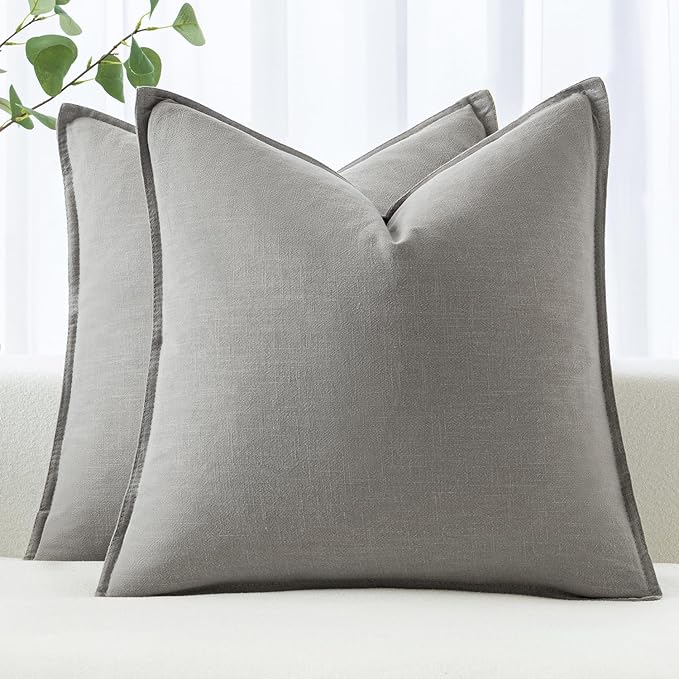 MIULEE Decorative Linen Euro Sham Pillow Covers 22x22 Inch Light Gray | Boho Farmhouse Neutral Couch Throw Pillows for Bed, Pack of 2 Accent Modern Pillowcases, Sofa Livingroom Home Decor