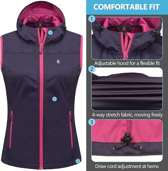 Little Donkey Andy Women's Lightweight Softshell Vest, Windproof Sleeveless Jacket for Running Hiking Travel