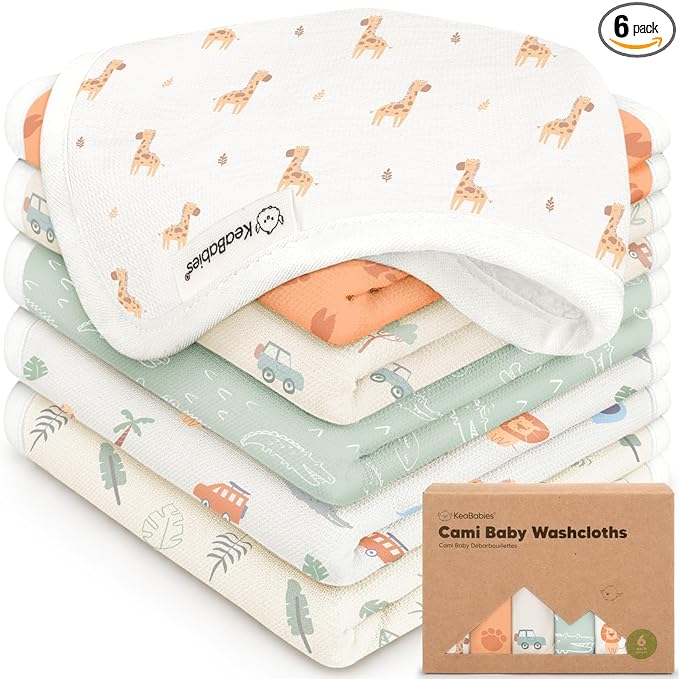 6-Pack Cotton Baby Washcloths for Newborn - Organic Cotton Muslin Soft Wash Cloths for Babies, Infant, Kids, Toddler Towels for Boy,Girl,Super Absorbent Face Cloths,Scratch-free Baby Rags (Wilderness)