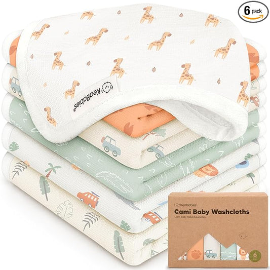 6-Pack Cotton Baby Washcloths for Newborn - Organic Cotton Muslin Soft Wash Cloths for Babies, Infant, Kids, Toddler Towels for Boy,Girl,Super Absorbent Face Cloths,Scratch-free Baby Rags (Wilderness)