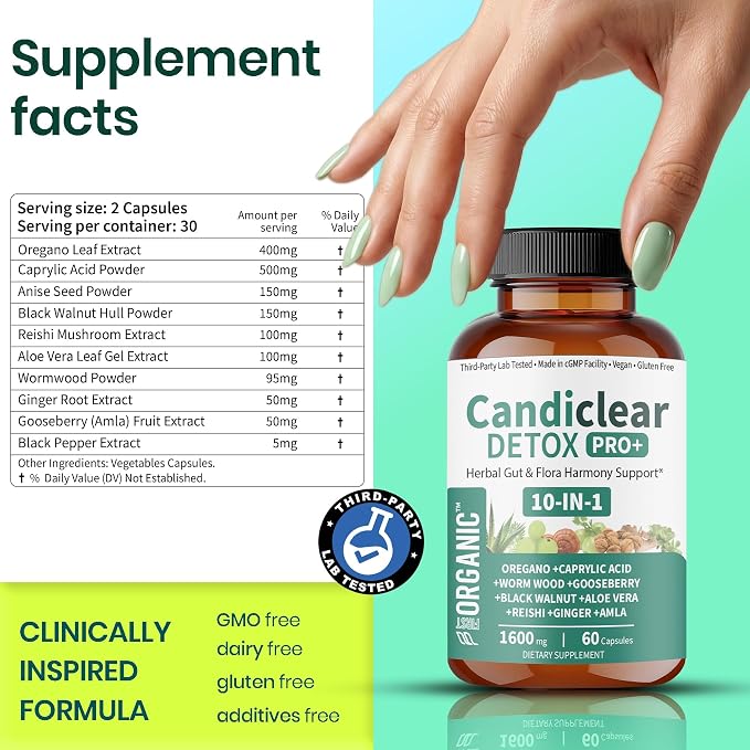 Women’s Candida Cleanse & Yeast Balance | Herbal Parasite Detox with Oregano, Wormwood, Black Walnut & Clove | Gut, Digestive & Flora Rebalance Formula | Third-Party Tested, Vegan, Non-GMO, 60 Caps