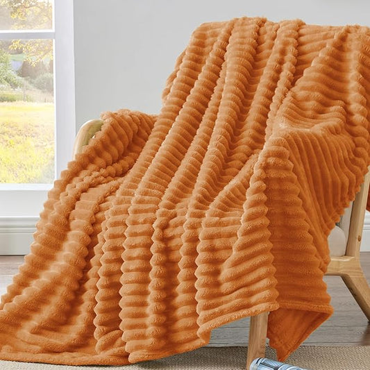 BEDELITE Ribbed Fleece Fall Throw Blanket for Couch, Burnt Orange, 50"x60" | Ultra-Soft Plush Fleece, Cozy, Warm Yet Lightweight, Ribbed Texture, Fall Decor, Machine Washable, Giftable, All-Season Use