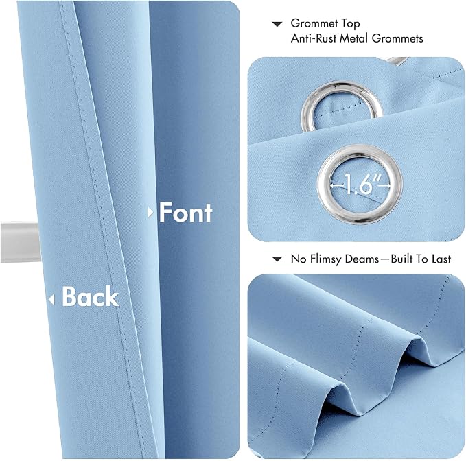MIULEE Blackout Curtains for Bedroom 2 Panels 40 x 54 Inch Long Sky Blue | Thermal Insulated, Living Room Darkening Grommet Drapes, Noise Reducing, Light Blocking Window Treatments