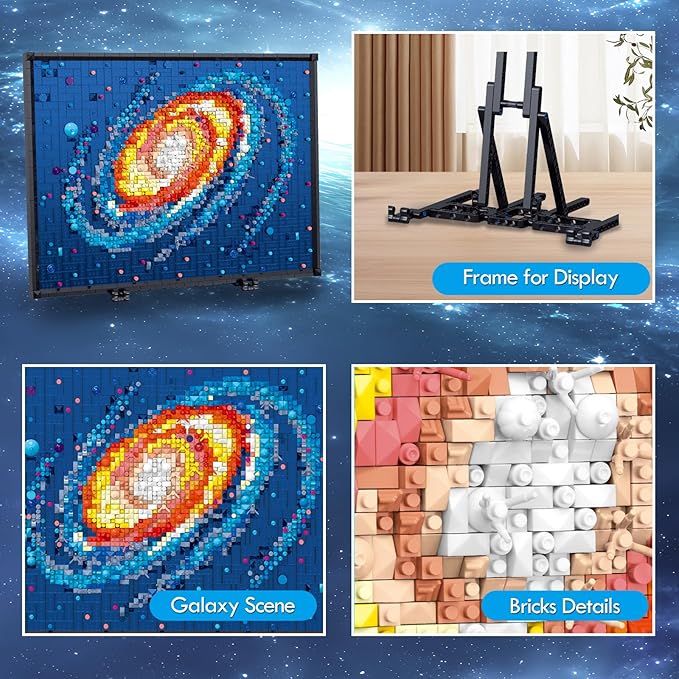 Art The Milky Way Galaxy Building Set, 3D Wall Art Building Kit for Decor, DIY Space Decor with Display Stand, 2438 PCS Mini Bricks Creative Gift for Adults Kids 14+