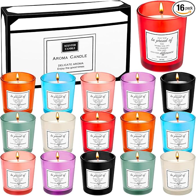 MTLEE 16 Pack Scented Candles Gifts Set Aromatherapy Soy Wax Candles Bulk Scented for Women Men Birthday Bath Yoga Family Gatherings Festive(Inspirational,Multicolor)