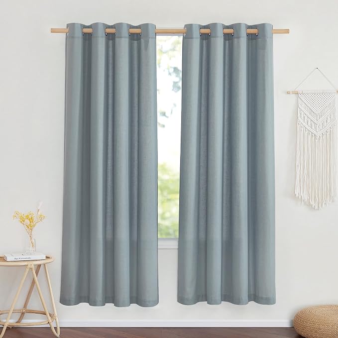NICETOWN Stone Blue Thick Linen Curtains for Bedroom, Grommet Linen Blend Vintage Window Treatments Privacy Curtains that Let Light in for Living Room, 55" W x 72" L, Set of 2