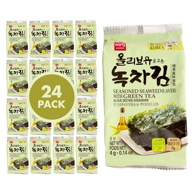 Wang Korean Seaweed Snack, Olive Oil with Green Tea and Wasabi