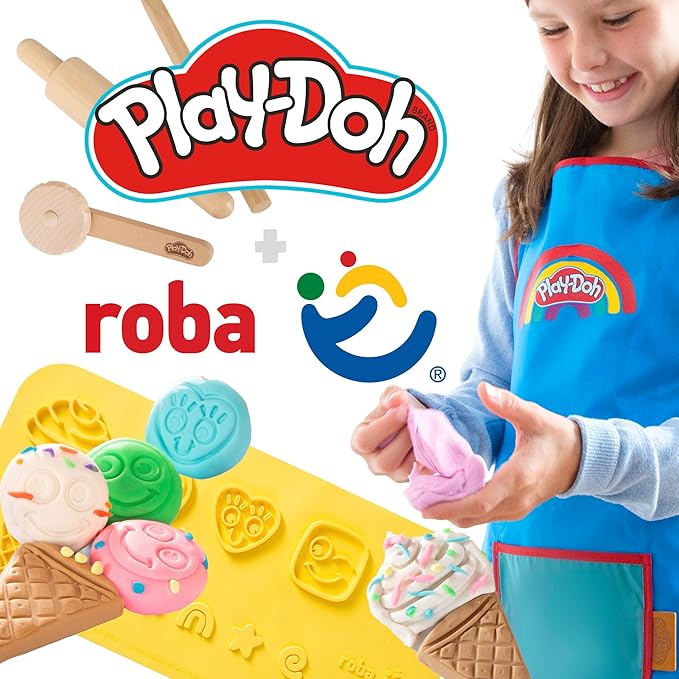 robaPlay-Doh Wooden School Desk & Chair Set with Playset | Creative Workspace for Kids with Storage, Tools, Mat | Fun Art & Craft Station for Boys & Girls 3+