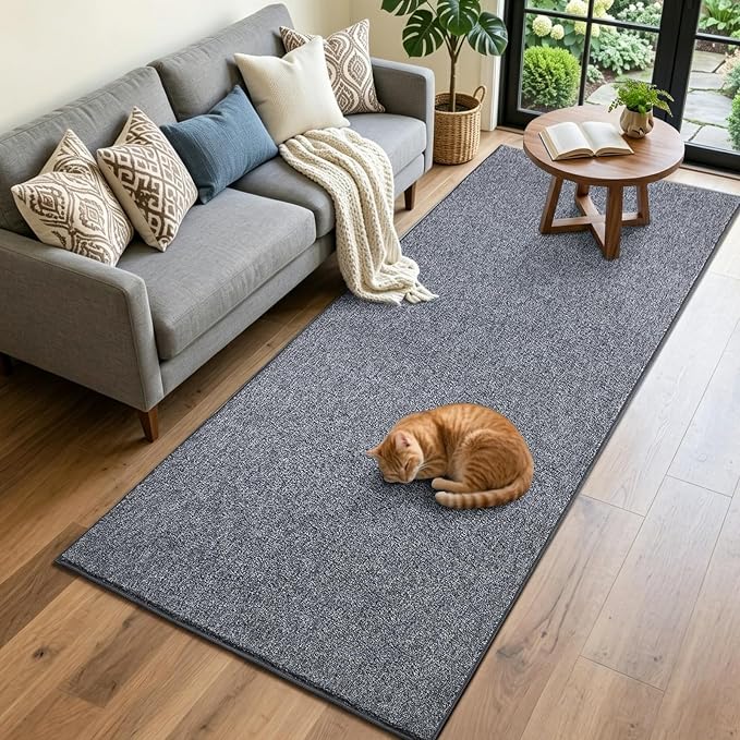 FinRèc 2x6 Washable Runner Rugs for Kitchen Hallway Bedroom, Low Pile Thin Rug Solid Color, Non-Slip Carpet Indoor for Home Decor (Grey Blue/White)