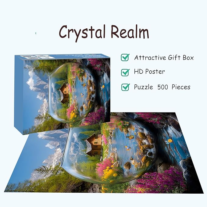 Puzzles for Adults 500 Pieces, Landscape Jigsaw Puzzles - Crystal Realm, Impossible Crystal Puzzle for Seniors Family, 20.47x14.96 inches, 1:1 Poster, Letter on The Back