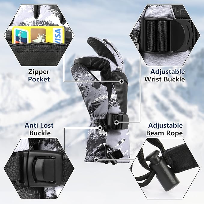 Ski Gloves,Snow Gloves,Waterproof Cold Weather Winter Gloves for Parent Boys Girls- Cycling, Driving, Running