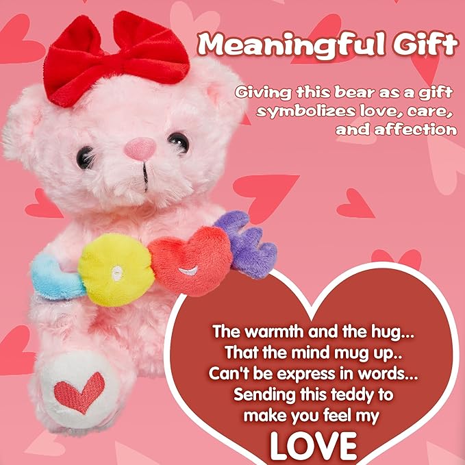 Teddy Bear Stuffed Animals for Girlfriend - 8 Inch Teddy Bear with Heart Soft Stuffed Pink Bear Plush Toy, for Mom, Anniversary Valentines Birthday Gifts for Kids Girls Her Women