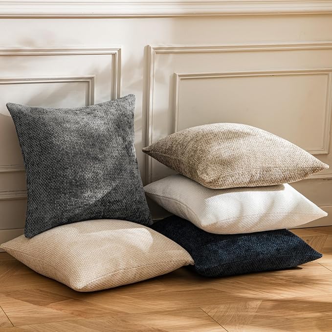 a moment Dark Gray Chenille Throw Pillow Covers 22x22 Inch Pack of 2 Modern Decorative Throw Pillow Covers Farmhouse Cross Covers Home Decor for Sofa Bedroom Living Room