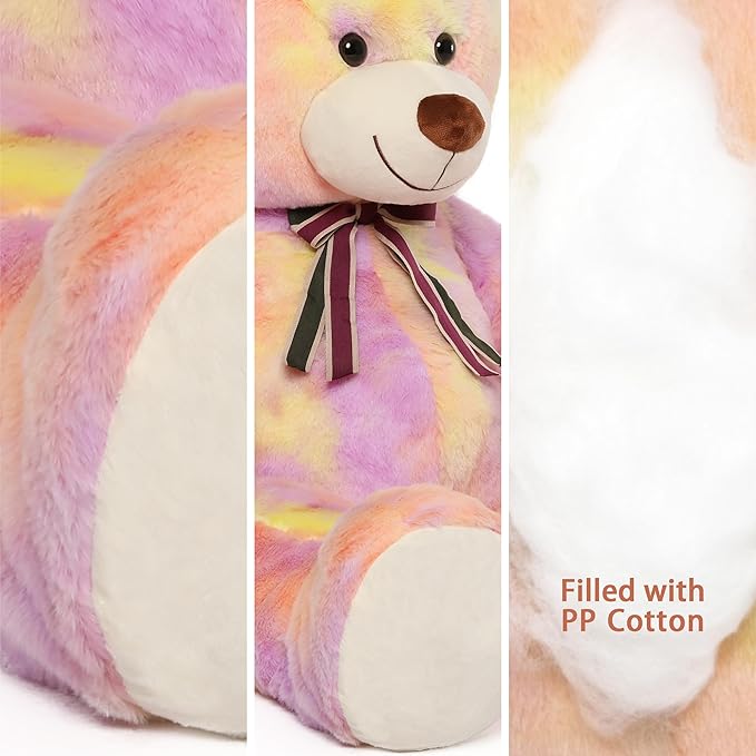 Tezituor 40in Giant Teddy Bear Stuffed Animal,Big Bear Plush Toys,Rainbow Yellow Soft Bear Plushies,Weighted Stuffed Animals Gifts for Baby Shower, Valentine, Christmas, Birthday, Party Decoration