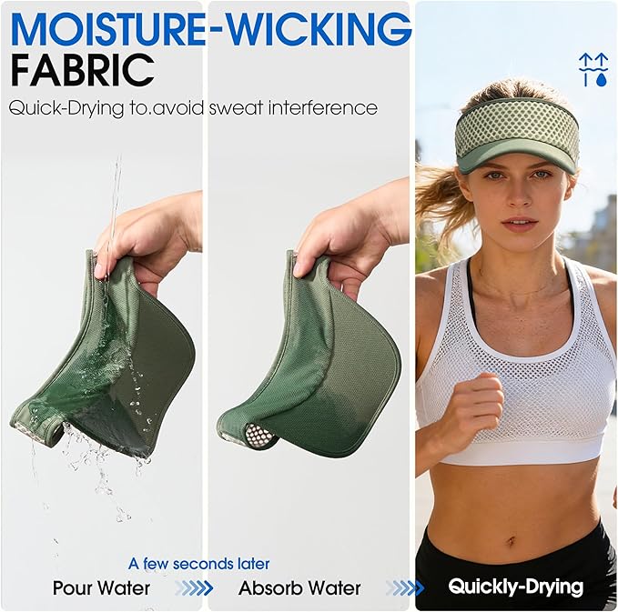 AUSFLUG Sun Visor Hat Men Women - Moisture Wicking Lightweight Sports Cap | Quick dry breathable mesh, adjustable ponytail strap, sun blocking for golf, tennis, pickleball, running, beach, hiking