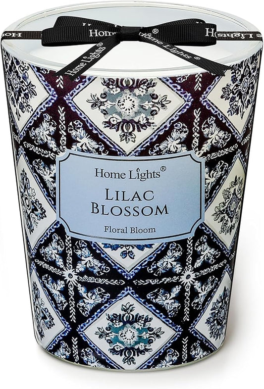 HomeLights 1-Wick Candles for Home Scented - 6.7oz Soy Wax Blend Candle Long-Lasting Fragrance, Bohemian Natural Textures Home Decor and Housewarming Gifts, Lilac Blossom
