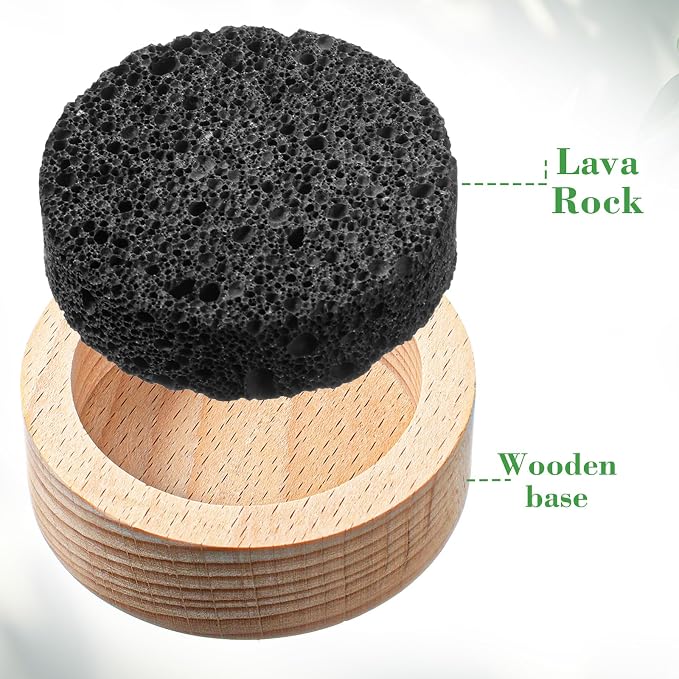 Amabro Small Lava Rock Diffuser, Passive Essential Oil Diffuser with Natural Beechwood Base for Sauna Room Desk Office Car Small Spaces