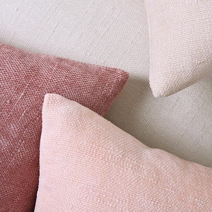 Set of 4 Soft Textured Decorative Throw Pillow Covers 22x22 Inch Cozy Farmhouse Cushion Cover Square Accent Pillow Cases for Bed Couch Sofa Living Room, Light Pink