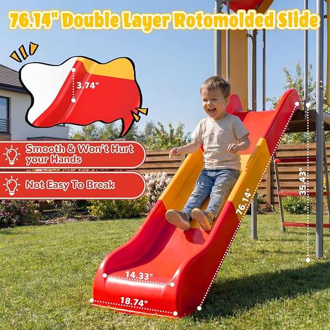 Outdoor Slide for Kids, 6.4FT Freestanding Slide with Climbing Ladder, Heavy-Duty Playground Equipment for Pool, Backyard, Garden & Lawn, for Boys and Girls - Ages 3-10