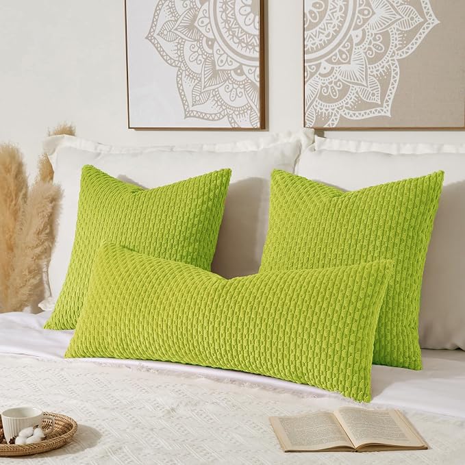 Kevin Textile Soft Corduroy 14"x36" Lumbar Pillow Cover 1 Pack, Xmas Green | Boho Stripe Plush Corduroy Decorative Oblong Cushion Cover Modern Farmhouse Home Decor for Sofa Couch Bed Chair