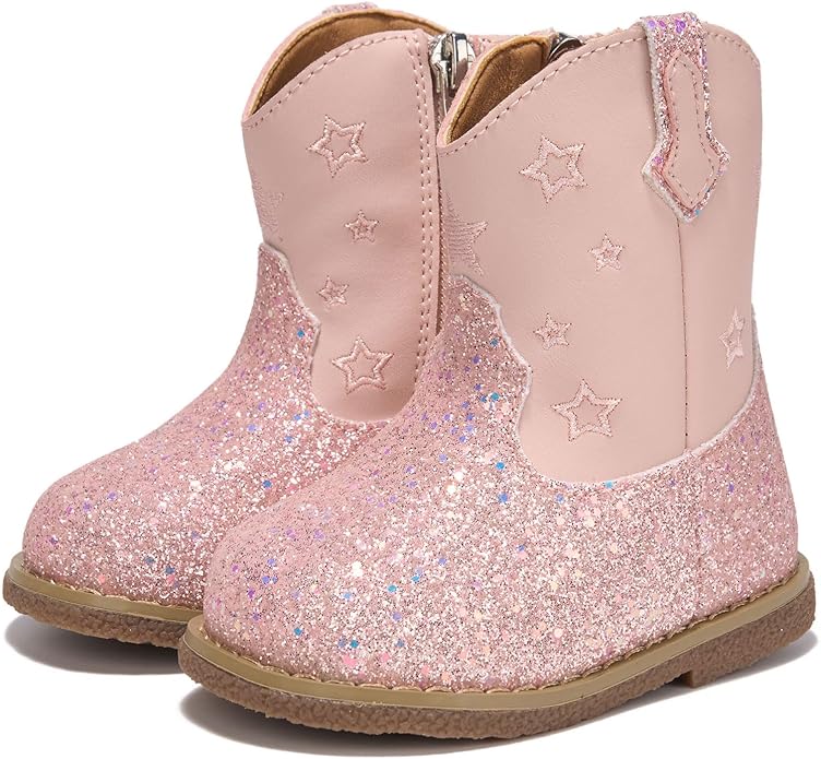 Newsonet Baby Cowboy Cowgirl Boots Infant Western Boots Toddler Boys Girls Round Toe Riding Mid Calf Boots All Seasons for 6 9 12 18 24 Months